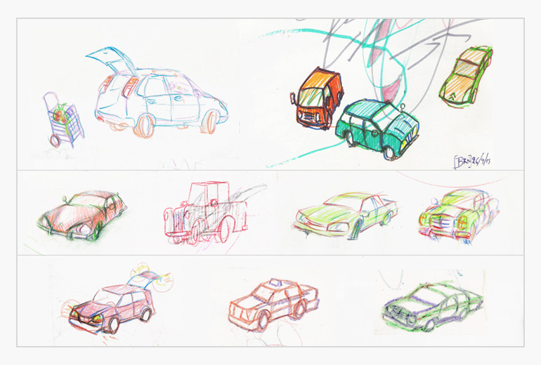 vintage cars sketches