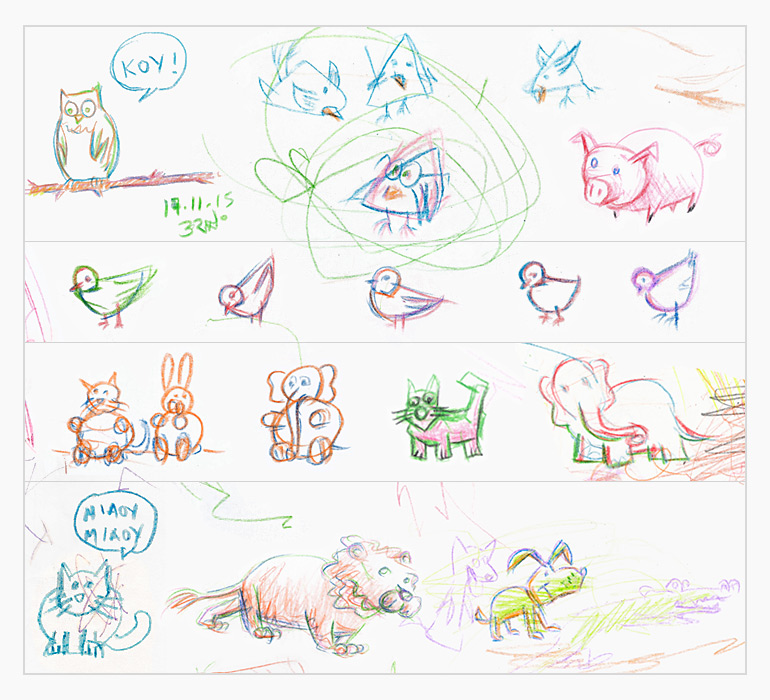 sketches of various animals